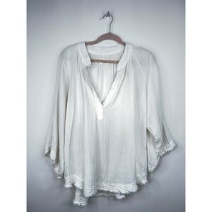 9 Seed White Cotton Gauze Relaxed Marrakesh Blouse Coastal Oversized Dashiki